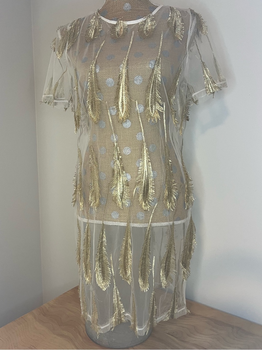Gold Leaves Sheer Over-dress/Swim Coverup NWT
